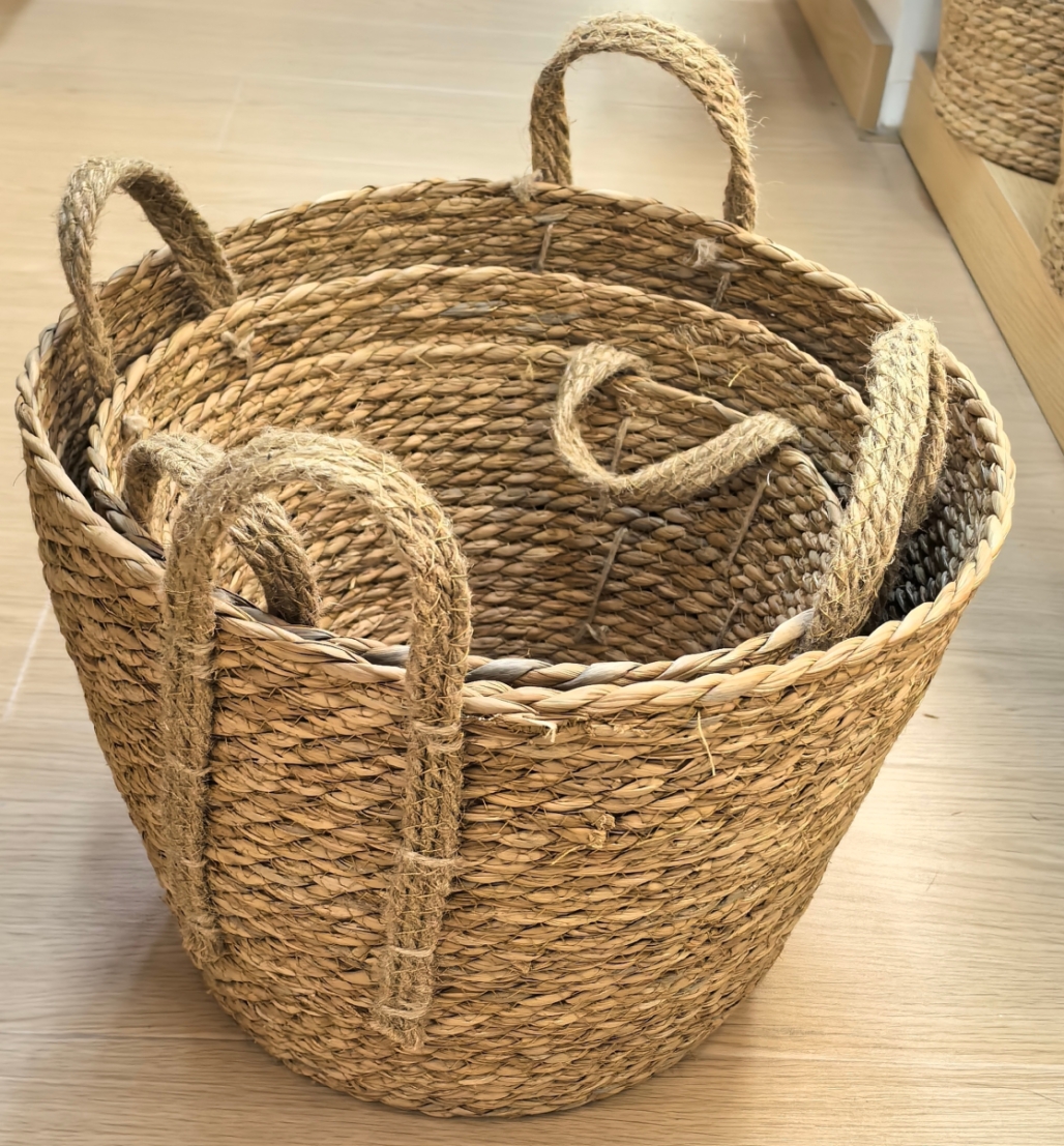 Seagrass baskets D35xH33, D29xH30, D27xH27 cm, 3 pcs